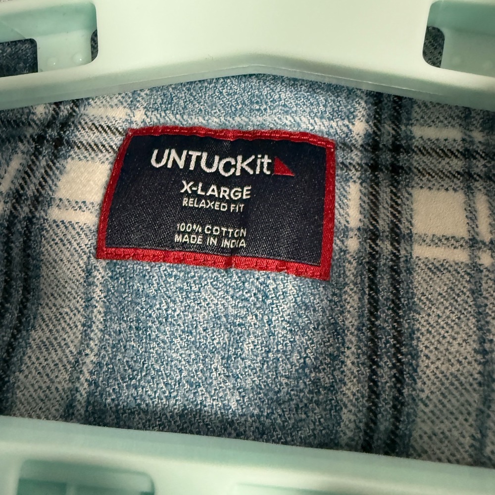 Untuckit Shirt Mens XL Blue Relaxed Fit Flannel Button Up Salentino Plaid - Picture 5 of 9